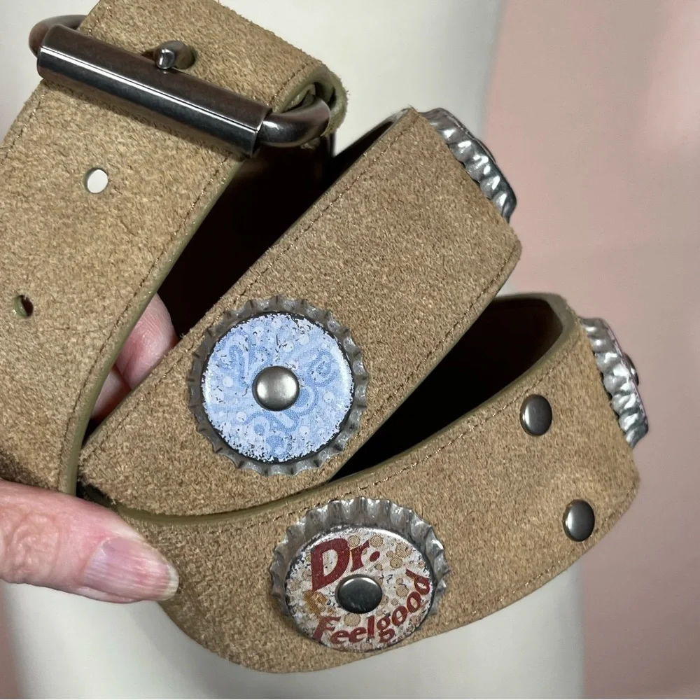 Vintage 1990 Y2K retro Southwestern Concho Soda Pop cap Wide Leather Belt Large - Picture 12 of 17